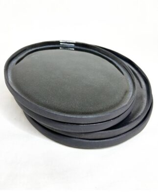 Black Stoneware Plates Round Shape